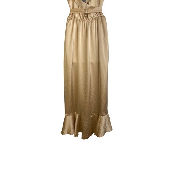 Show Me Your Mumu Womens Samantha Ruffle Wrap Dress Gold Luxe Satin Size Large - Picture 10 of 12